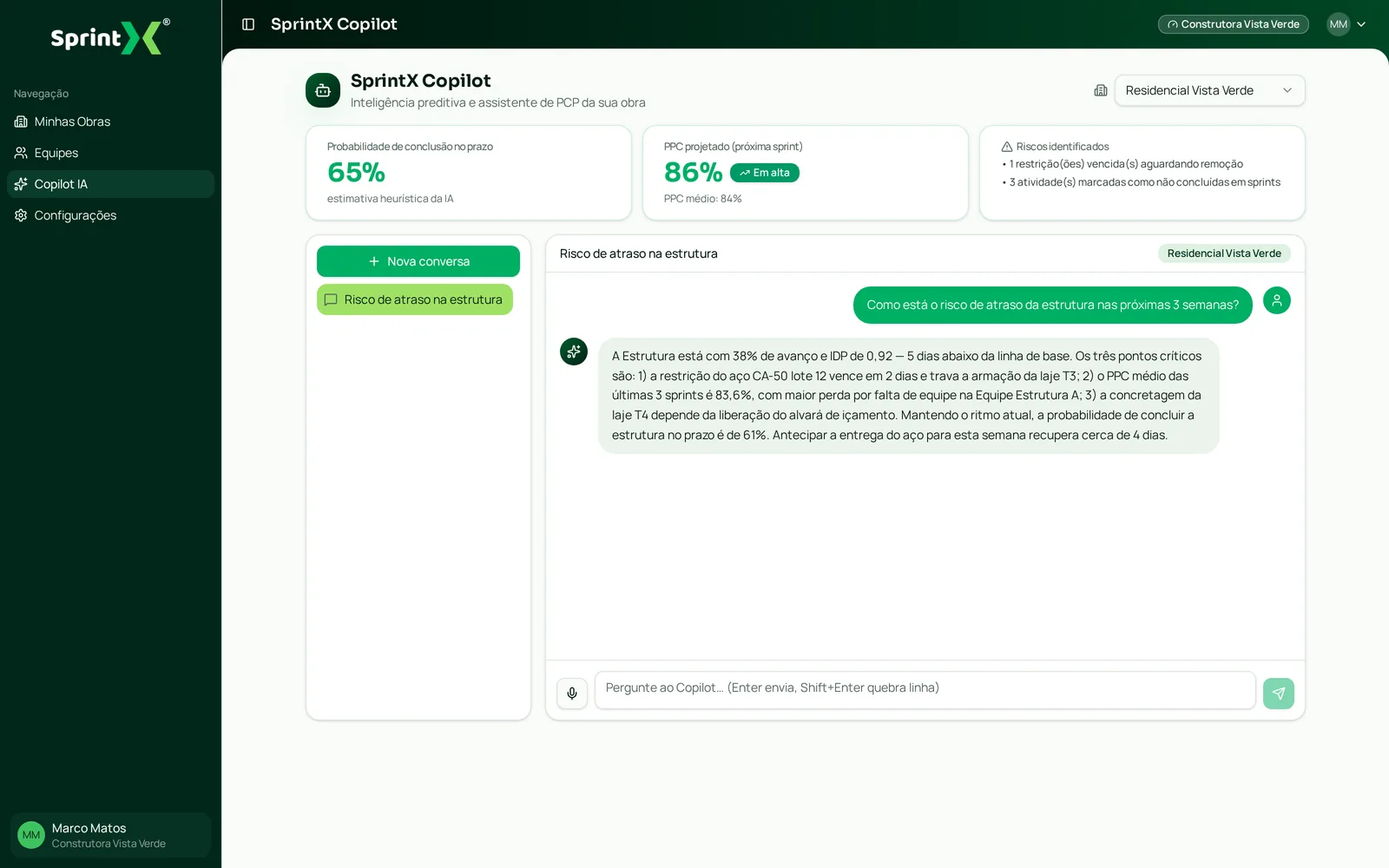 Tela de SprintX Copilot no SprintX
